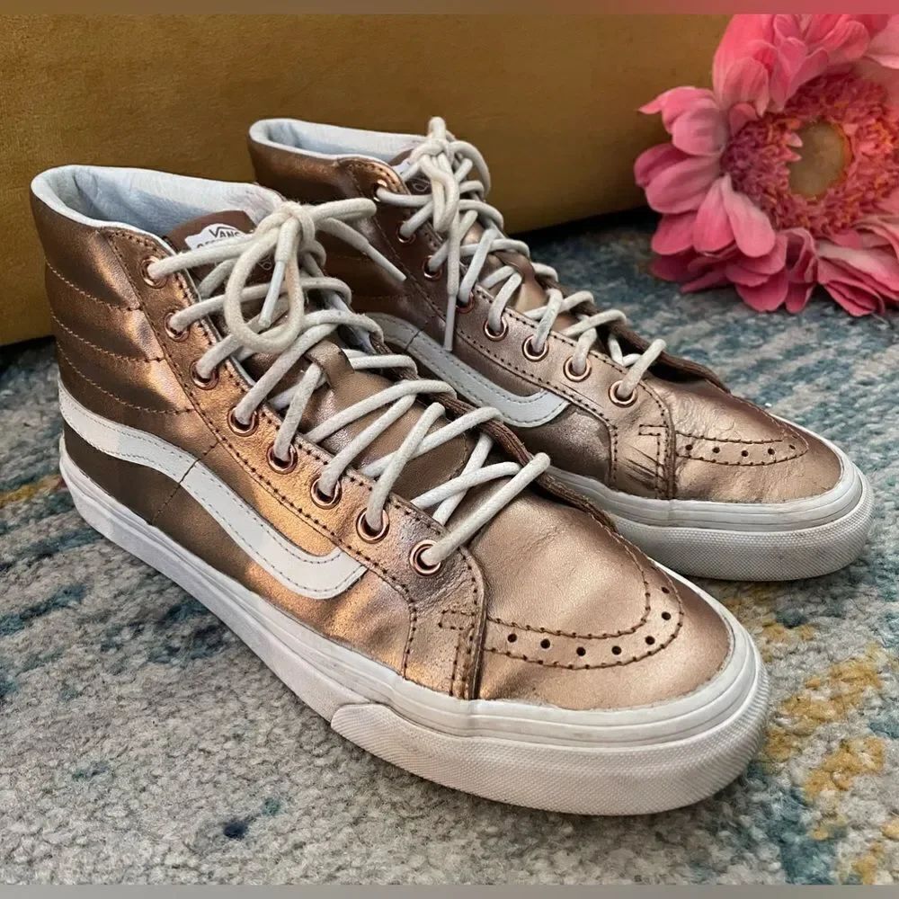 Vans Rose Gold Leather High Top Sneakers Skateboard Shoes 7.5